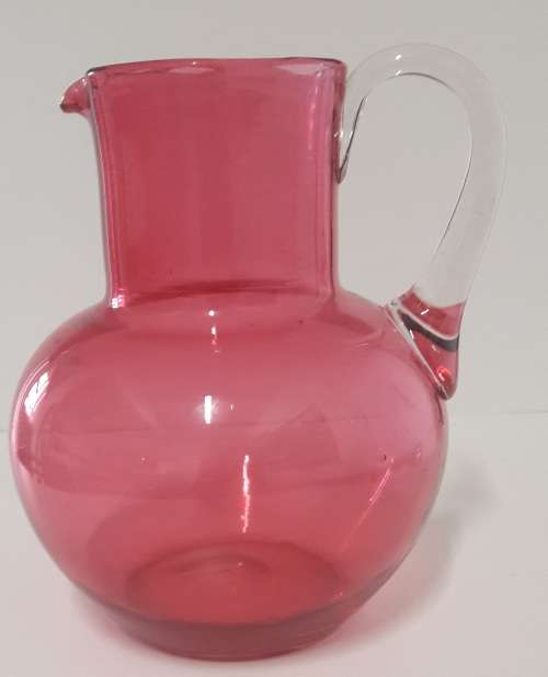 STUNNING VINTAGE CRANBERRY LARGE GLASS JUG SIZE 22CM