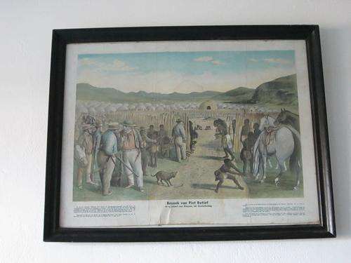 BESOEK VAN PIET RETIEF EN SY ESKORT AAN DINGAAN FRAMED PRINT WITH GLASS SIZE 78CMX61.5CM