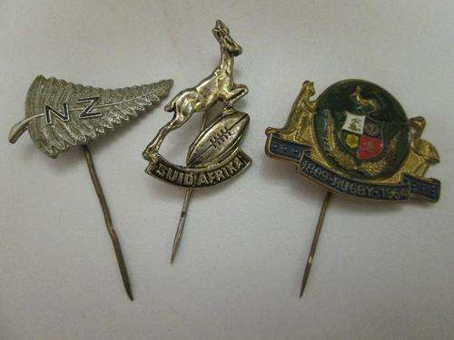 3 Rugby Pin Badges NZ -  Suid Afrika - 1889 Rugby 1964