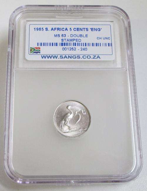 1965 S.Africa Five Cents ''Eng'' MS63 Double Stamped Error