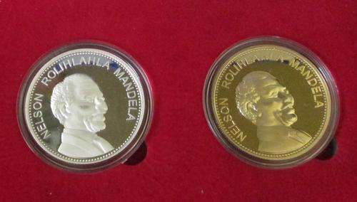 Nelson Mandela Gold & Silver Plated Medallion Set    STARTING @ R1