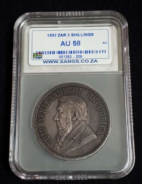 1892 ZAR Five Shillings Double Shaft AU58    ***STARTING @ R1***  WoW WoW