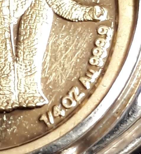 Gold Pendant with 1996 1/4 OZ Gold 999.9 NATURA Elephant Set In a 9ct Setting with 12 small Diamonds