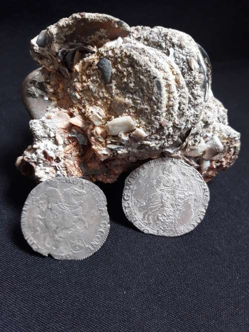 Coin Cluster /  Conglomerate Of Silver Rider Coins ** Retrieved from Shipwreck Meerensteijn Q9