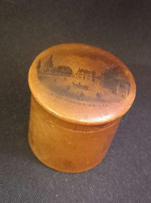Antique thread bobbin box, circular wooden bobbin box, antique Victorian sewing box
