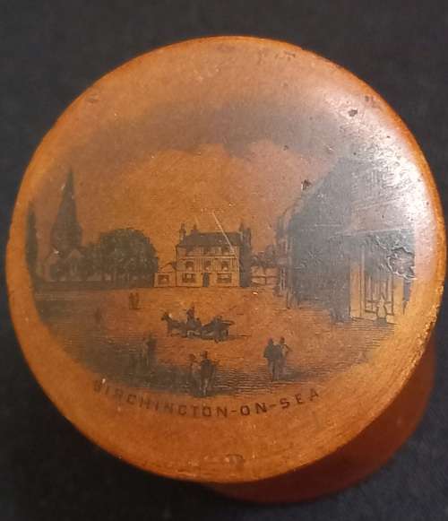 Antique thread bobbin box, circular wooden bobbin box, antique Victorian sewing box