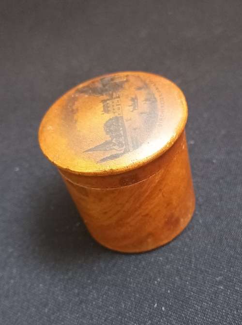 Antique thread bobbin box, circular wooden bobbin box, antique Victorian sewing box