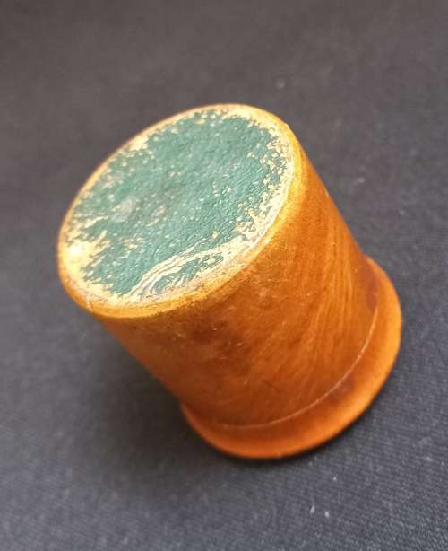 Antique thread bobbin box, circular wooden bobbin box, antique Victorian sewing box