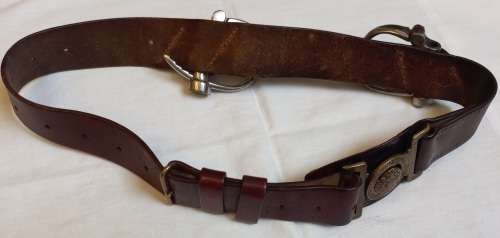 Old Souht African Police Leather Belt With Brass Bucklle and Cuffs  (No KEY)