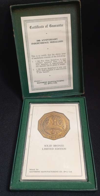 Rhodesia Independence 10TH Anniversary Medallion No.2579  Solid Bronze      T7