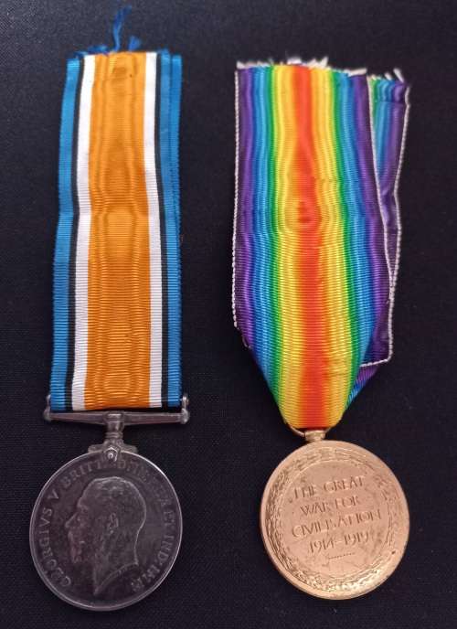WW1 British War and Victory Medal ( KILLED IN ACTION ) S-29378 A-SJT. J. MACINNES A.S.C.