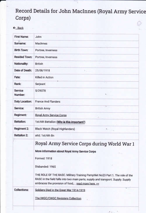 WW1 British War and Victory Medal ( KILLED IN ACTION ) S-29378 A-SJT. J. MACINNES A.S.C.