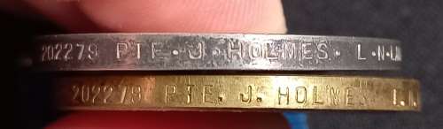 WW1 - WAR MEDAL and VICTORY MEDAL  PTE. J. HOLMES L.N.LAN.R.            ZZ8