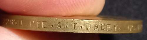 WW1 Vicrtory Medal 22850 PTE. A.T. PACEY. NORTH` N.R.            U20