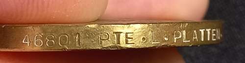 WW1 Victory Medal 46801 PTE. L. PLATTEN  YORK. R.               U25