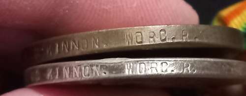 WW1 PAIR Victory and 1914-1918 War Medal --- NAMED TO 11320 SJT. J. McKinnon WORC.R           L15