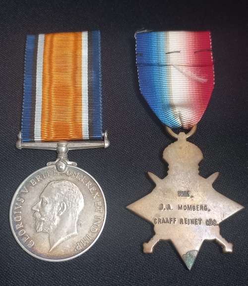 WW1   CONST. J.A. MOMBERG 2ND. M.C.  /   PTE. J.A. MOMBERG GRAAFF REINET CDO.       L20