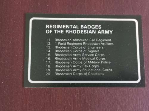Rhodesian Army Regimental Badges Cased In Hard Wood Case Number 0716