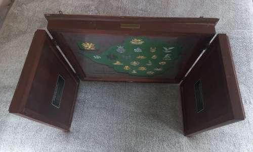 Rhodesian Army Regimental Badges Cased In Hard Wood Case Number 0716