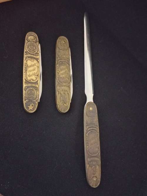 Eendracht Maakt Macht ZAR / OFS Pocket Knives and a Letter Opener In Wooden Case     ` STUNNING `