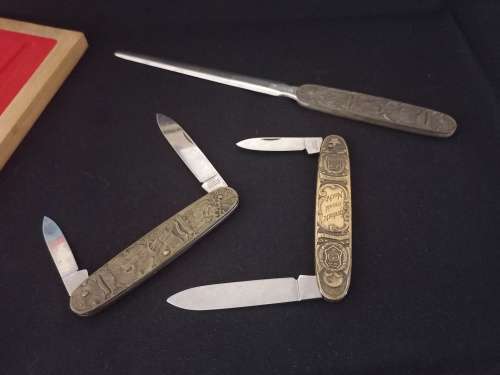 Eendracht Maakt Macht ZAR / OFS Pocket Knives and a Letter Opener In Wooden Case     ` STUNNING `