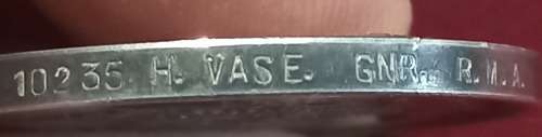 Royal Naval Long Service And Good Conduct Medal To: R.M.A. 10235 H. VASE. GNR. R.M.A.