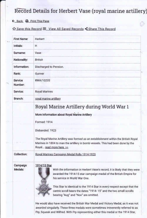 Royal Naval Long Service And Good Conduct Medal To: R.M.A. 10235 H. VASE. GNR. R.M.A.