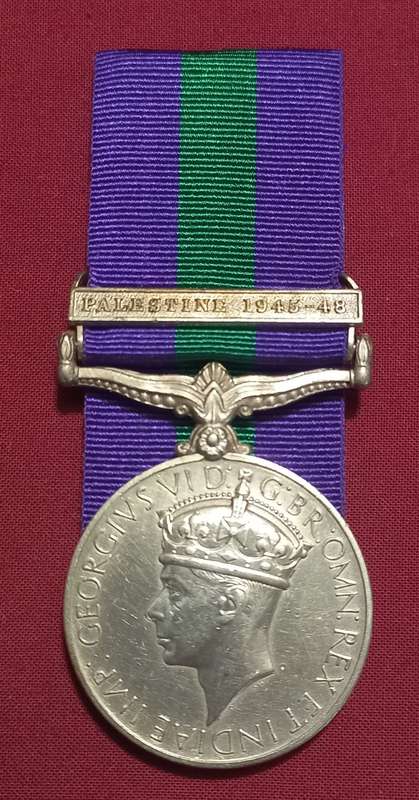 General Service Medal PALESTINE 1945 - 48 Awarded To: AS  4925 PTE. T. MOLOINYANE. A.P.C.