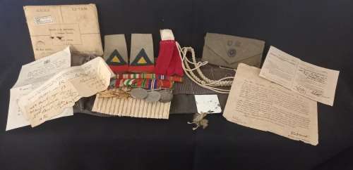 WW2 Medal Group, Insignia and Documents Awarded To: 158401 PTE. (GUNNER)  K.W. COTTERRELL