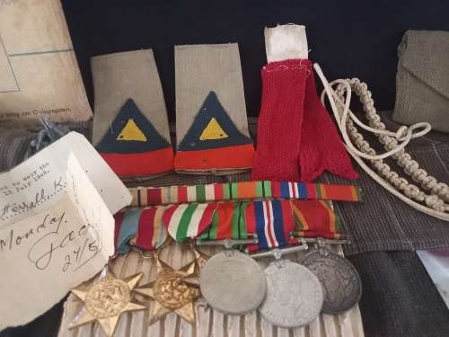 WW2 Medal Group, Insignia and Documents Awarded To: 158401 PTE. (GUNNER)  K.W. COTTERRELL