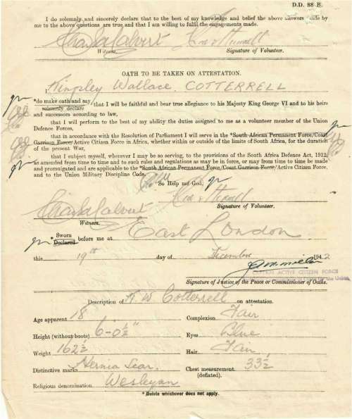 WW2 Medal Group, Insignia and Documents Awarded To: 158401 PTE. (GUNNER)  K.W. COTTERRELL