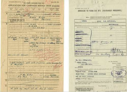 WW2 Medal Group, Insignia and Documents Awarded To: 158401 PTE. (GUNNER)  K.W. COTTERRELL