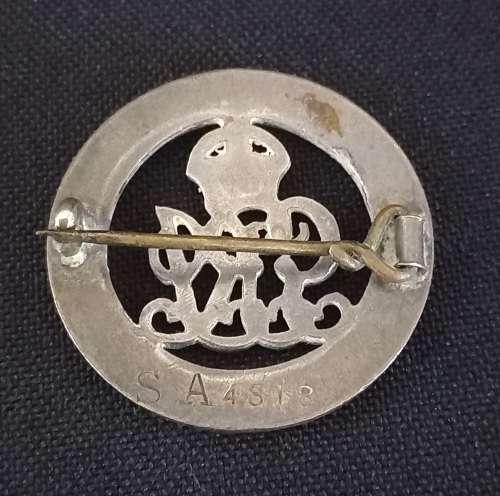 WW1 Silver WAR BADGE Awarded To: Rfm  Myburgh Gert Jacobus  SA 4318