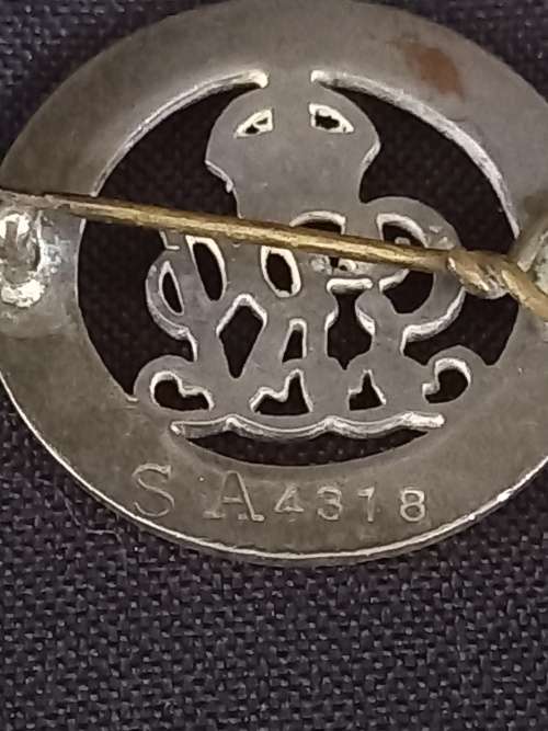 WW1 Silver WAR BADGE Awarded To: Rfm  Myburgh Gert Jacobus  SA 4318