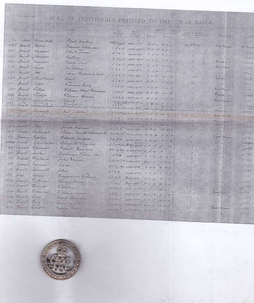 WW1 Silver WAR BADGE Awarded To: Rfm  Myburgh Gert Jacobus  SA 4318
