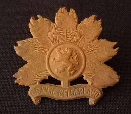 Infantry Regiment Oranje Gelderland Collar Badge   Size: 35 x 40mm              X48