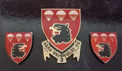 3 PARACHUTE BATTALION Shoulder Flashes-RED- 1ST ISSUE + Plaque           W4
