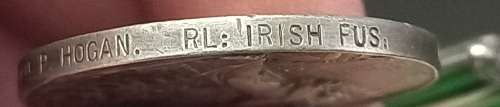 Boer War King`s South Africa Medal Awarded To   5038 PTE. P. HOGAN  RL: IRISH FUS:          No.2