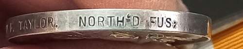 Boer War King`s South Africa Medal Awarded To 6251 PTE. F. TAYLOR NORTH`D FUS:  No.7