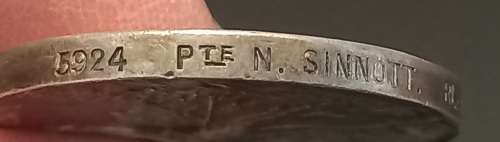 Boer War King`s South Africa Medal Awarded To 5924 PTE. N. SINNOTT. RL: IRISH REGI    No.8