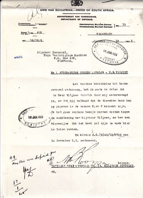 Boer War - ABO & LVW - BURGER C.E. VILJOEN With Research               No.3