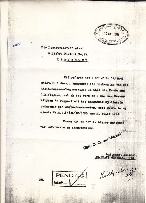 Boer War - ABO & LVW - BURGER C.E. VILJOEN With Research               No.3