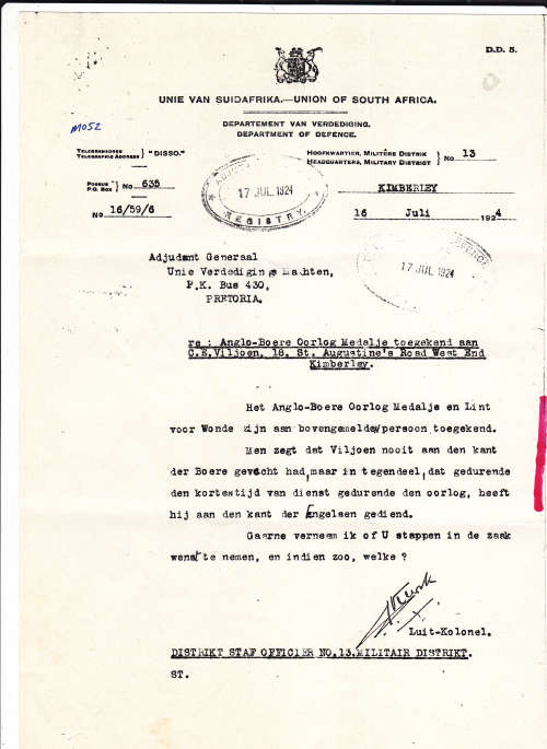 Boer War - ABO & LVW - BURGER C.E. VILJOEN With Research               No.3