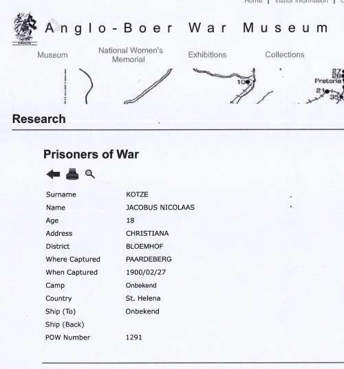 Boer War - ABO Medal Awarded To  BURG.J.N. KOTZEE                  No.16