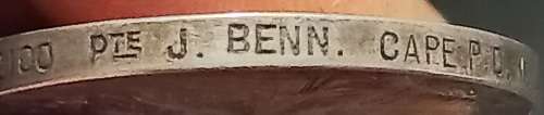 Boer War -  QSA Medal Awarded To: 2001 PTE. J. BENN. CAPE P.D.I.                     No.5