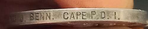 Boer War -  QSA Medal Awarded To: 2001 PTE. J. BENN. CAPE P.D.I.                     No.5