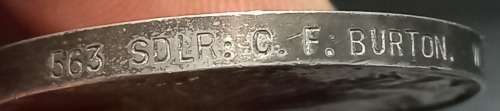 Boer War - QSA Medal Awarded To: 563 SDLR: CF. BURTON W. PROV. M.R.               No.6