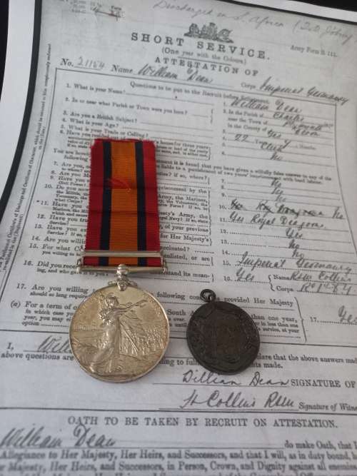 Boer War -  QSA Medal Awarded To:  21154 TPR. W. DEAN 27TH COY IMP. YEO + U.D.F Medal        No.12