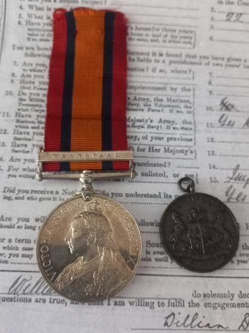 Boer War -  QSA Medal Awarded To:  21154 TPR. W. DEAN 27TH COY IMP. YEO + U.D.F Medal        No.12