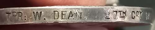 Boer War -  QSA Medal Awarded To:  21154 TPR. W. DEAN 27TH COY IMP. YEO + U.D.F Medal        No.12